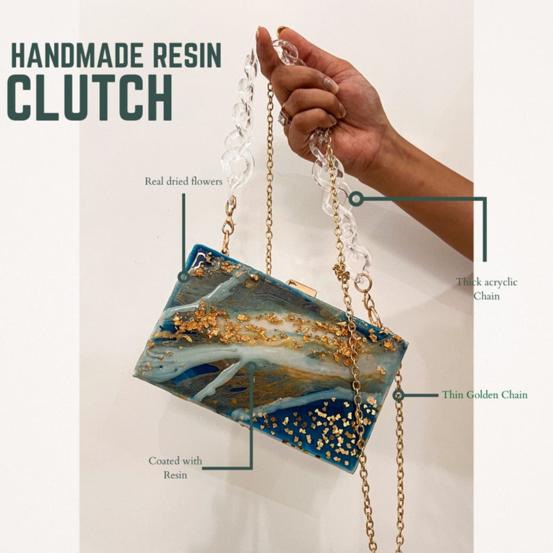 Handcrafted Blue Ocean Resin Clutch