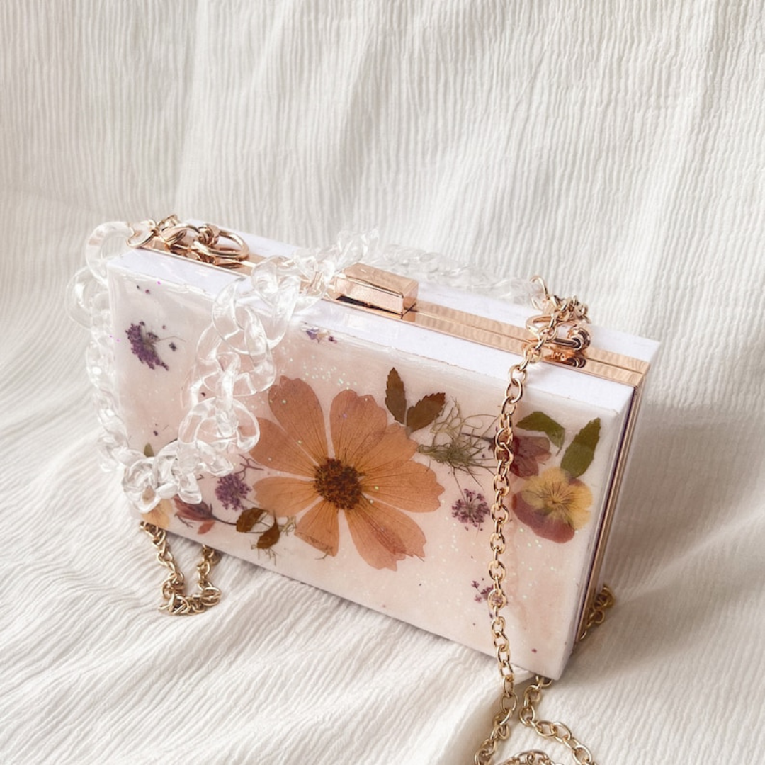White Epoxy Floral Clutch