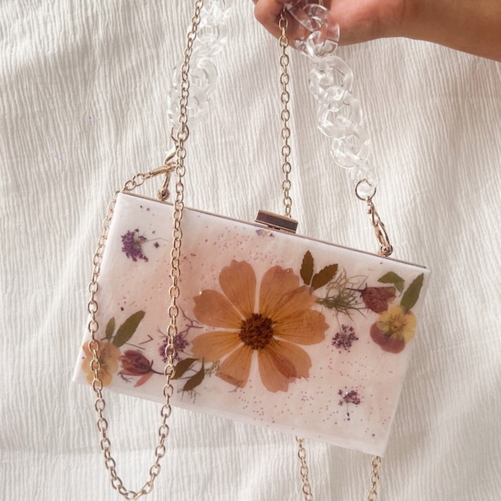 White Epoxy Floral Clutch