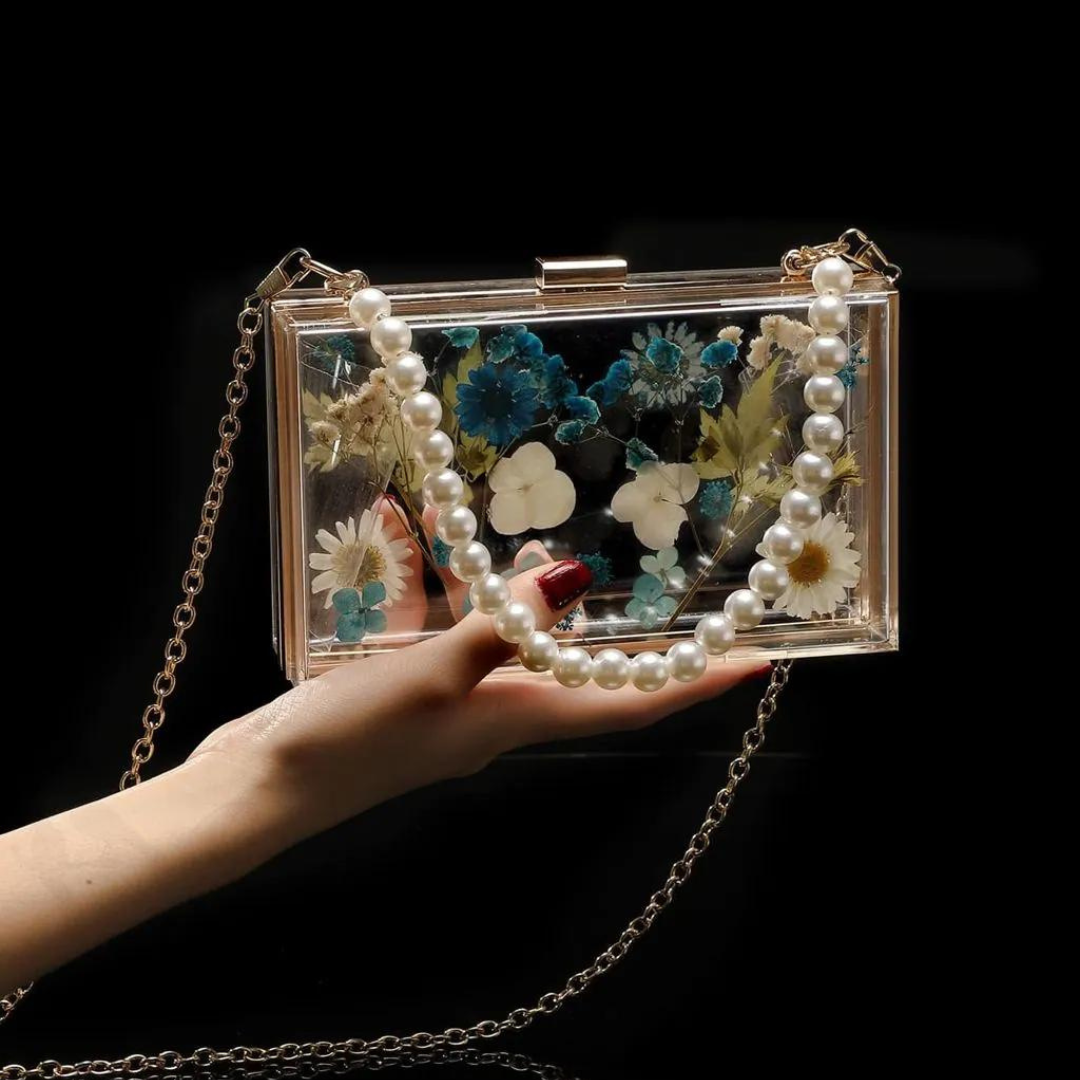Floral Pearl Chain Epoxy Clutch