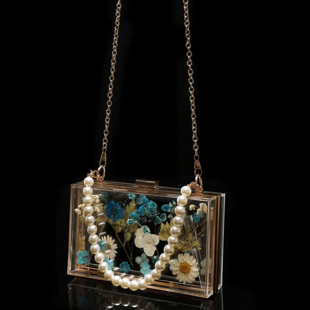 Floral Pearl Chain Epoxy Clutch