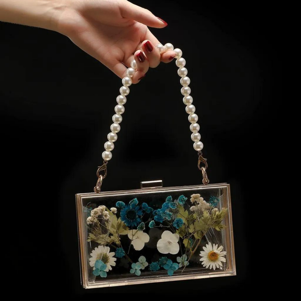 Floral Pearl Chain Epoxy Clutch