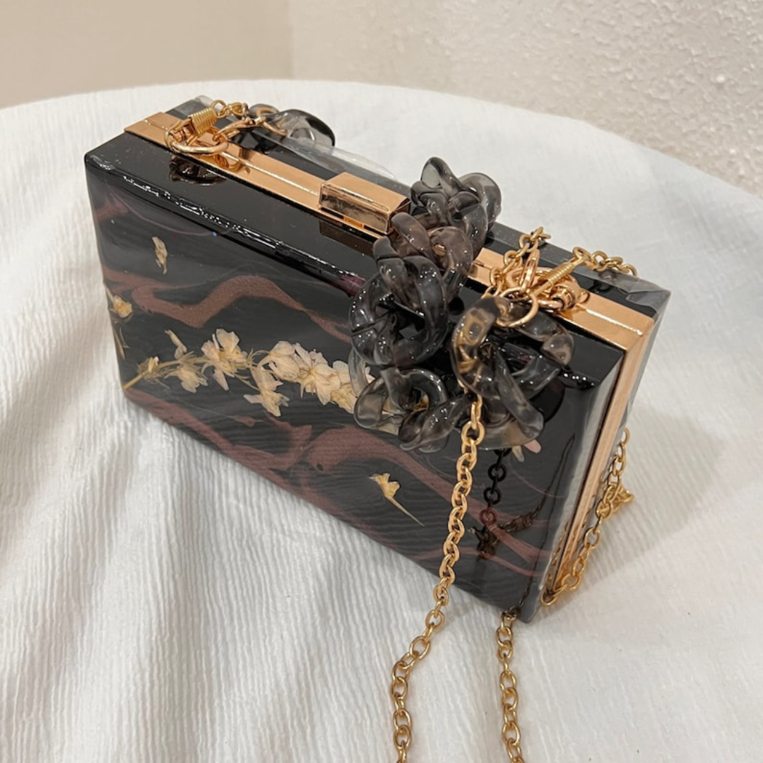 Statement Black Epoxy Clutches with Real Dried Flowers