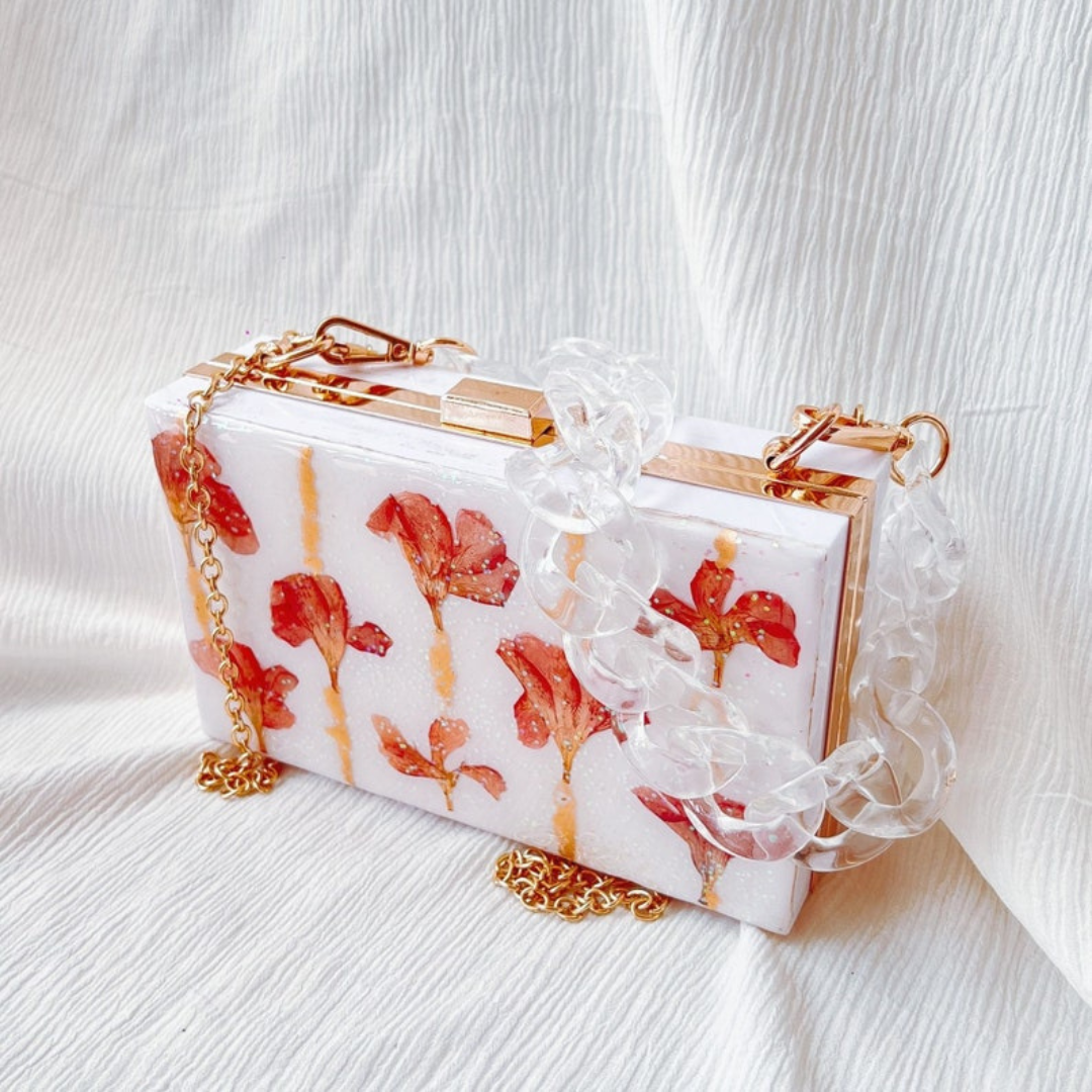 Pink Floral Resin Clutch