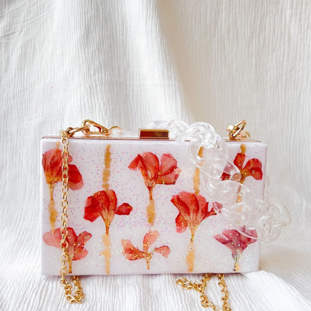 Pink Floral Resin Clutch