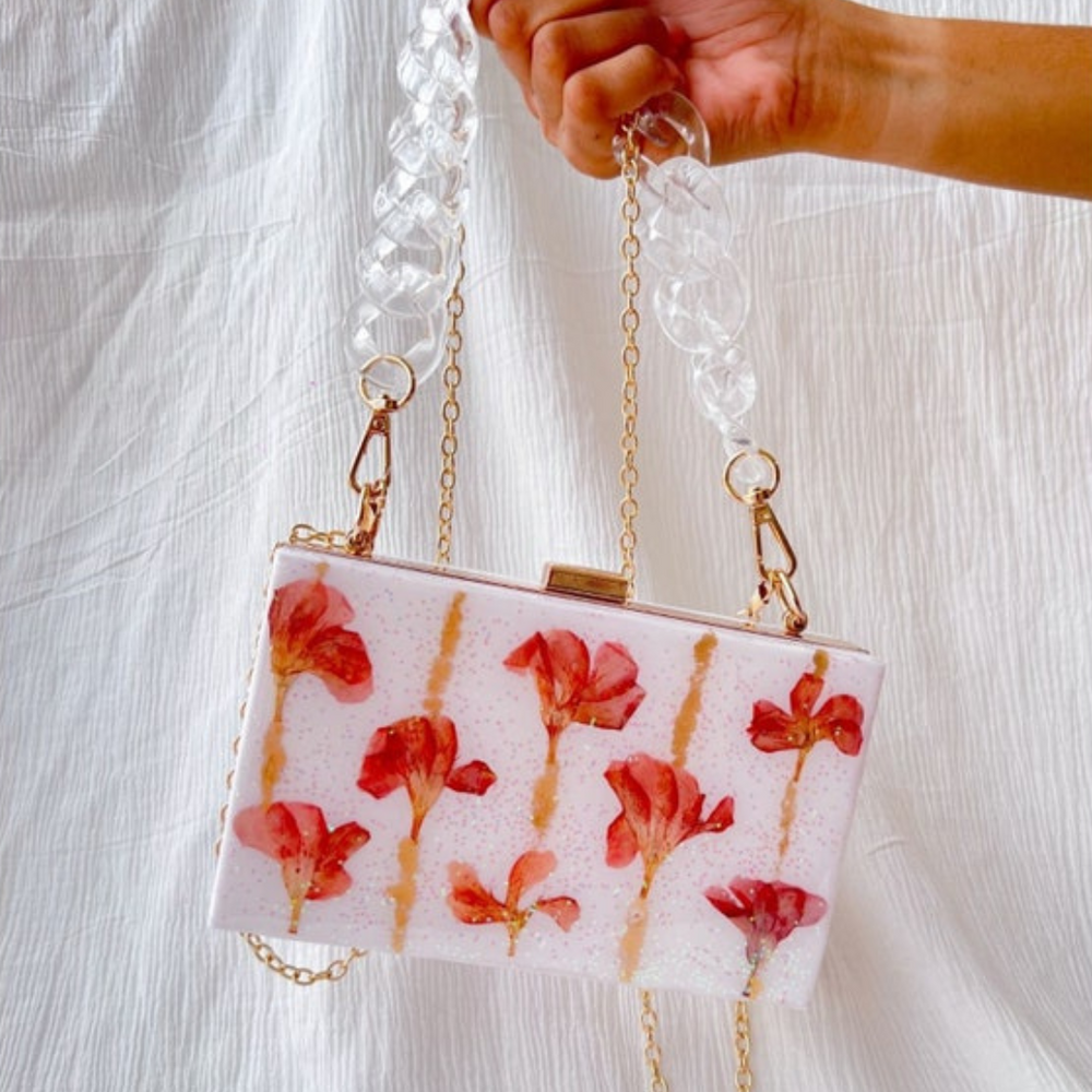 Pink Floral Resin Clutch