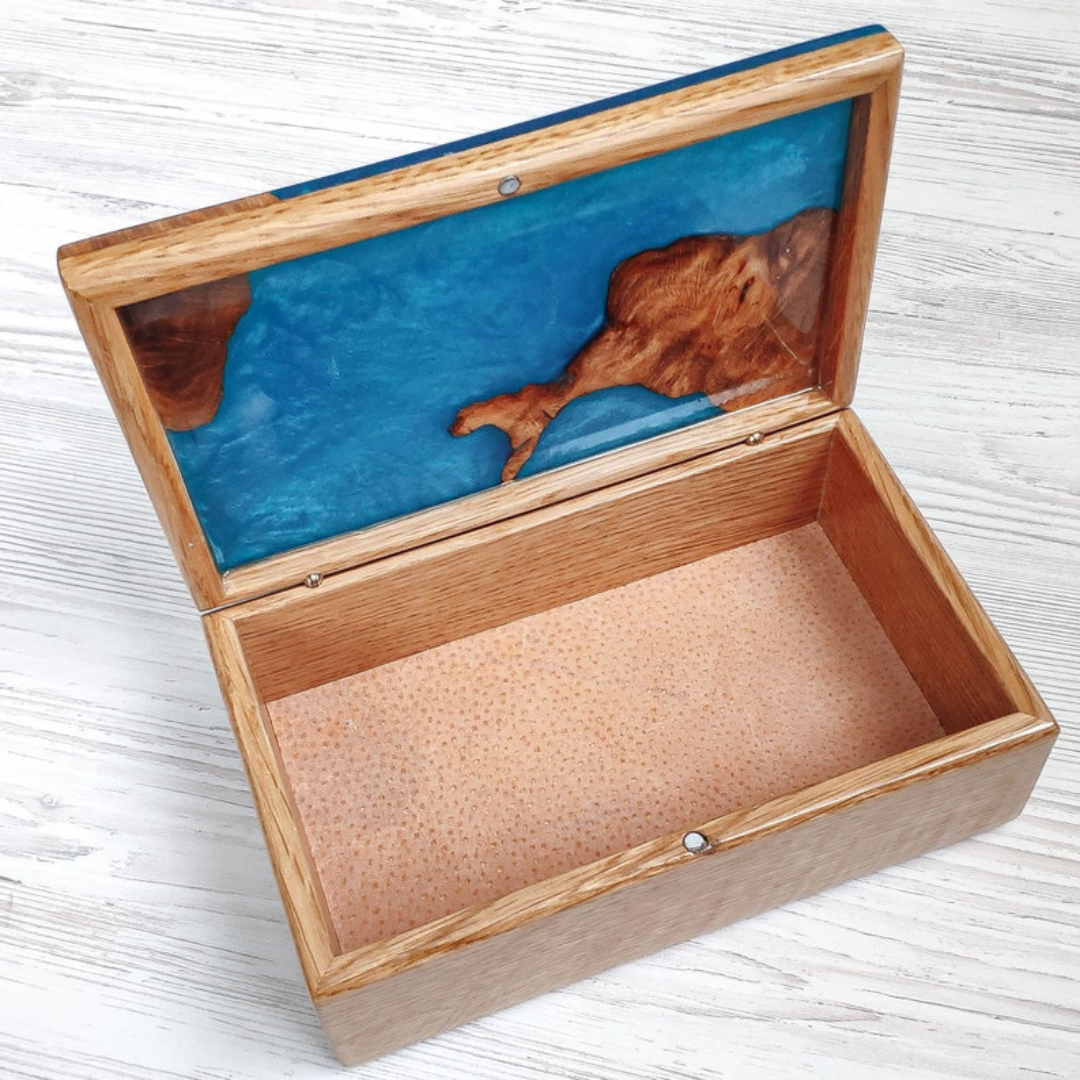 Oceanscape Blue Epoxy Resin Jewelry Box
