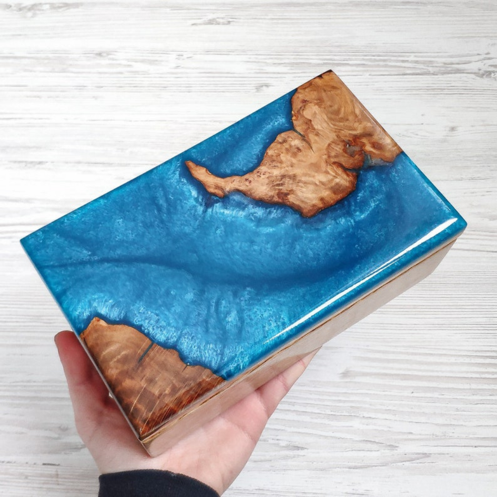 Oceanscape Blue Epoxy Resin Jewelry Box