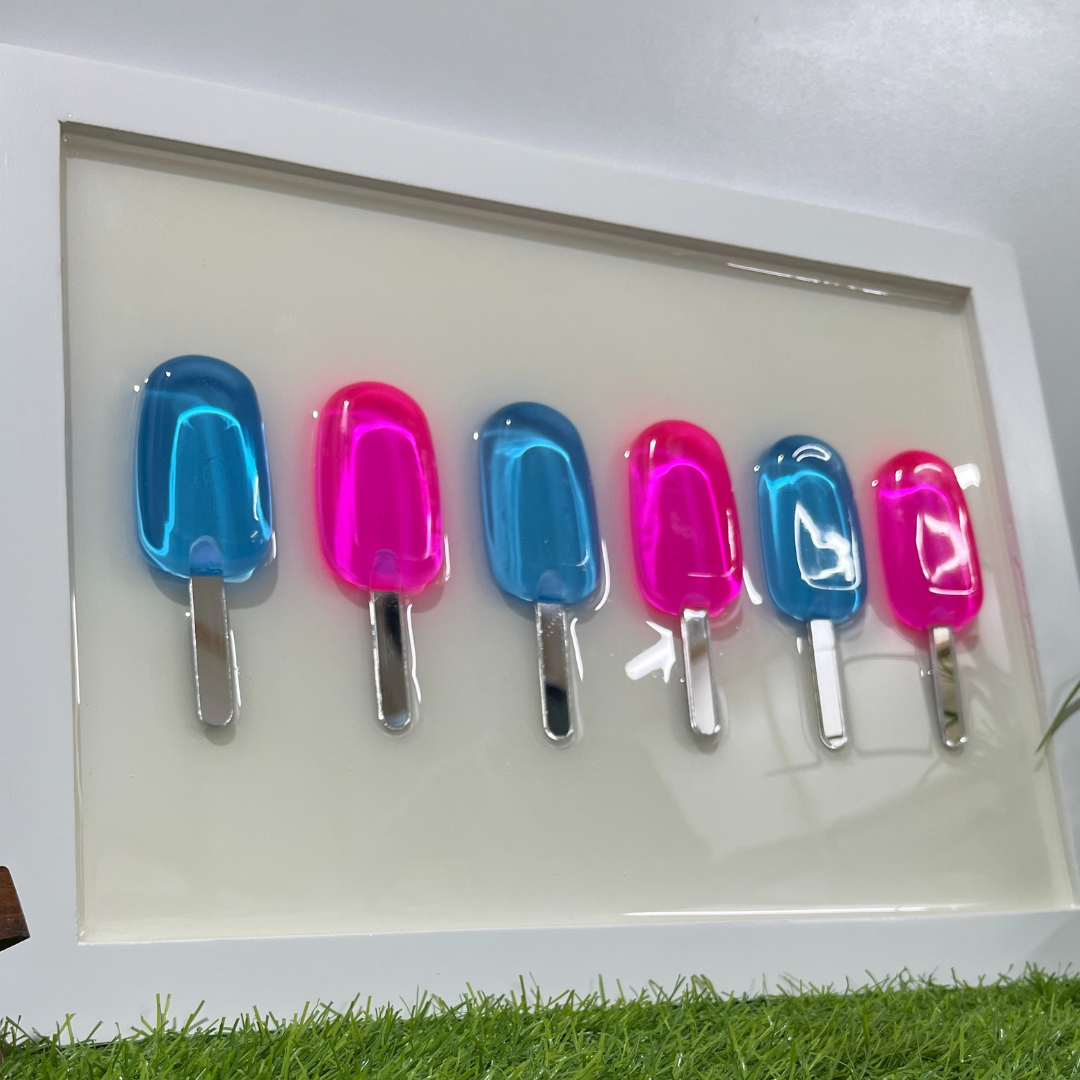Blue and pink Epoxy Popsicle Pop Art