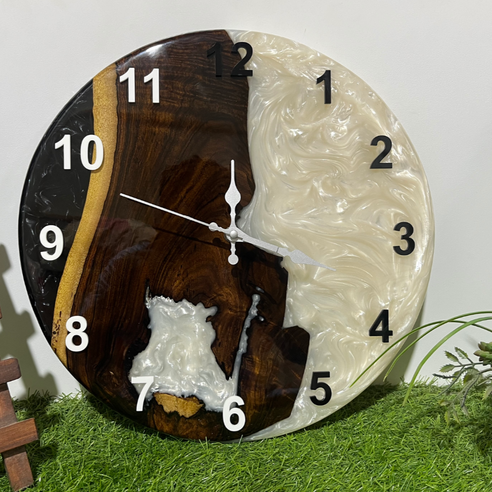 Epoxy Resin And Olive Wood Wall Clock