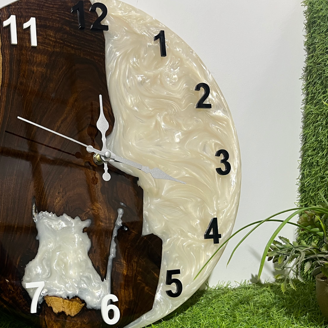 Epoxy Resin And Olive Wood Wall Clock