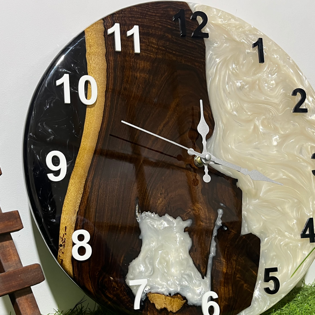Epoxy Resin And Olive Wood Wall Clock