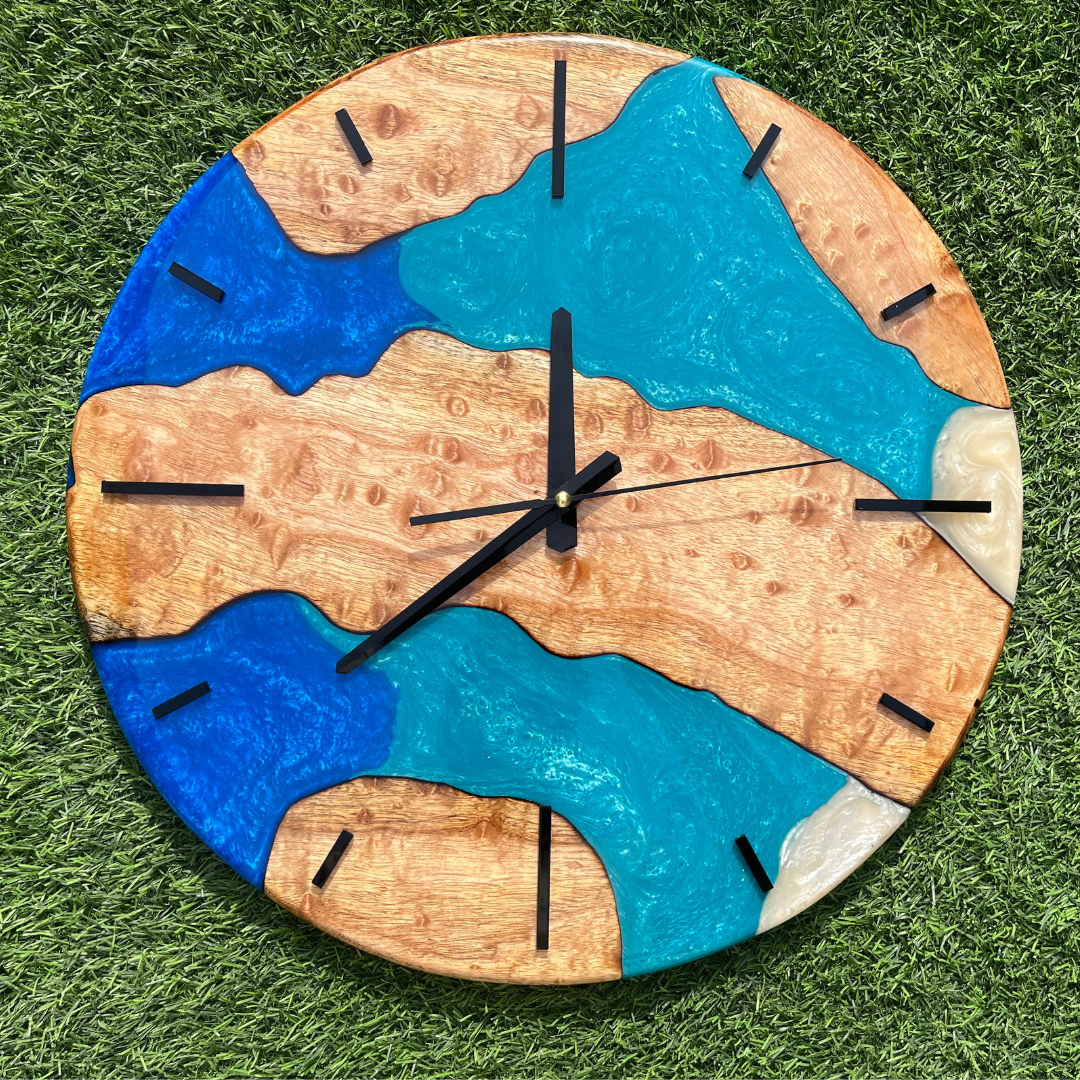 Custom Resin & Olive Wood Wall Clock