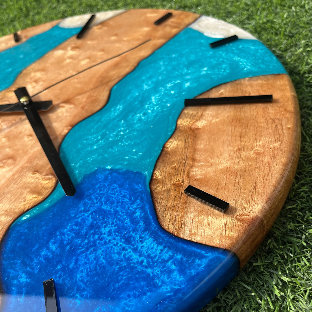 Custom Resin & Olive Wood Wall Clock