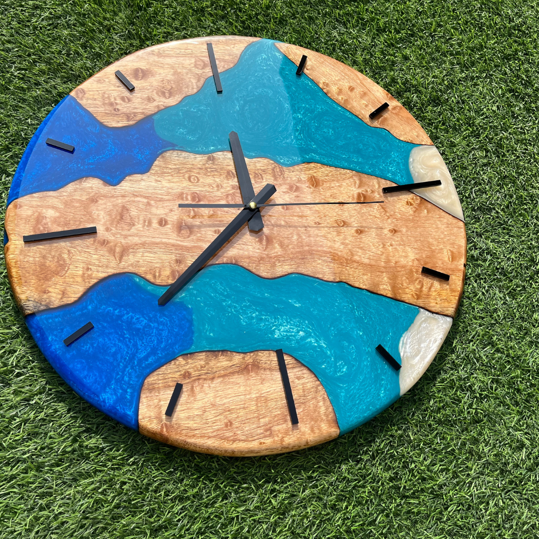 Custom Resin & Olive Wood Wall Clock