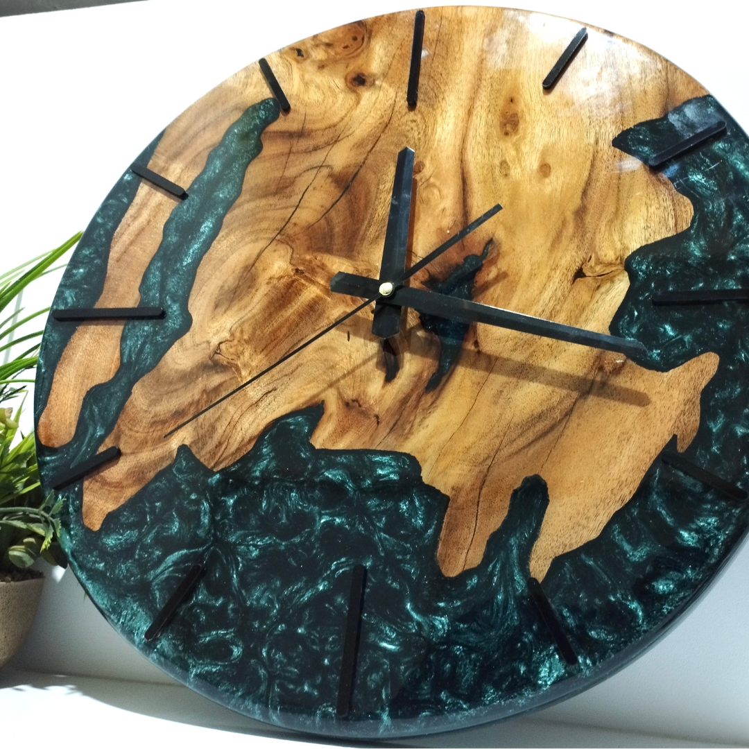 Resin Wall Olive Wood Clock