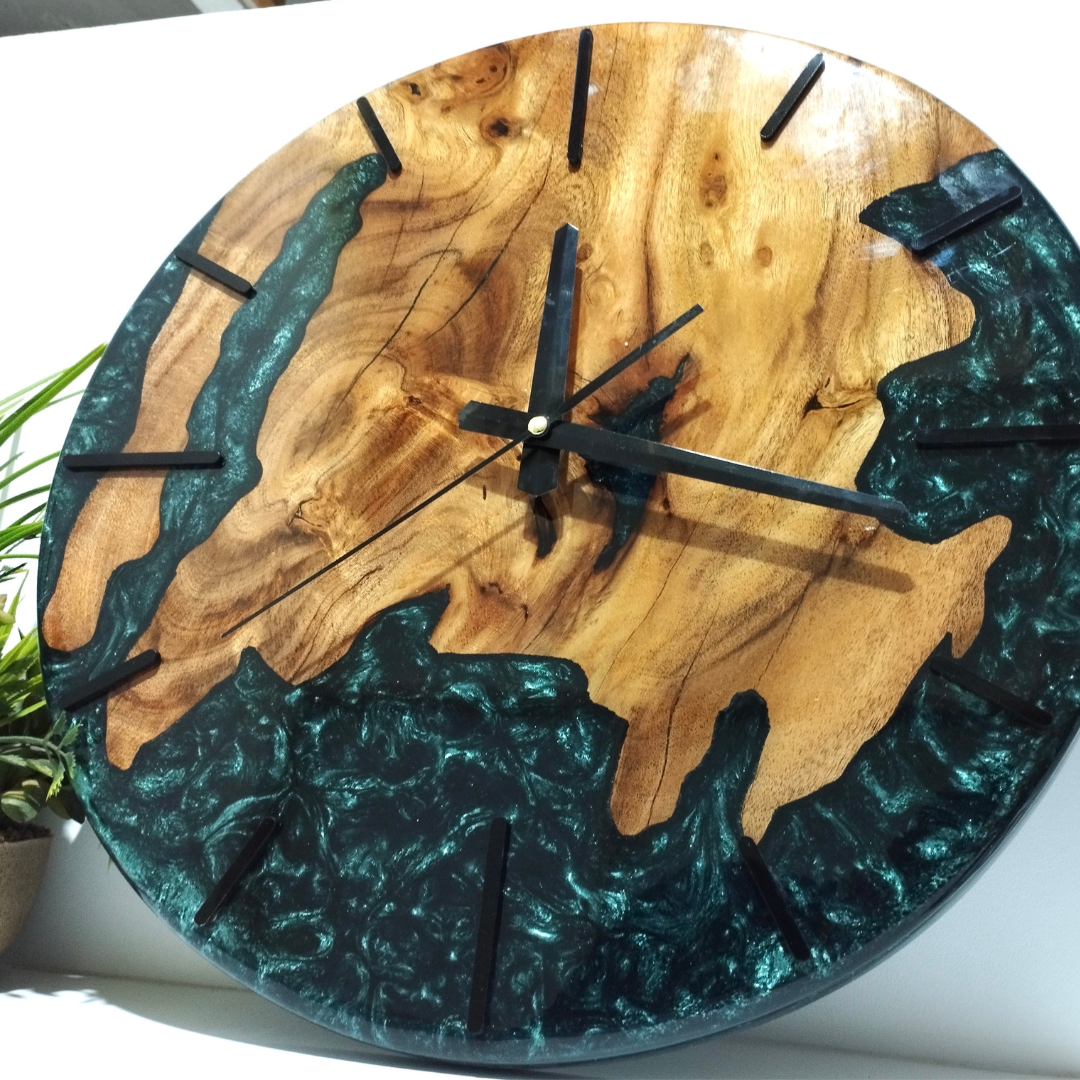 Resin Wall Olive Wood Clock