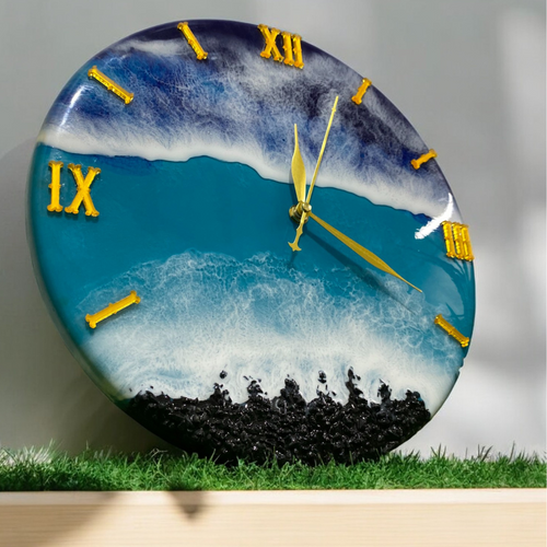 Beach View Epoxy Resin Wall Clock