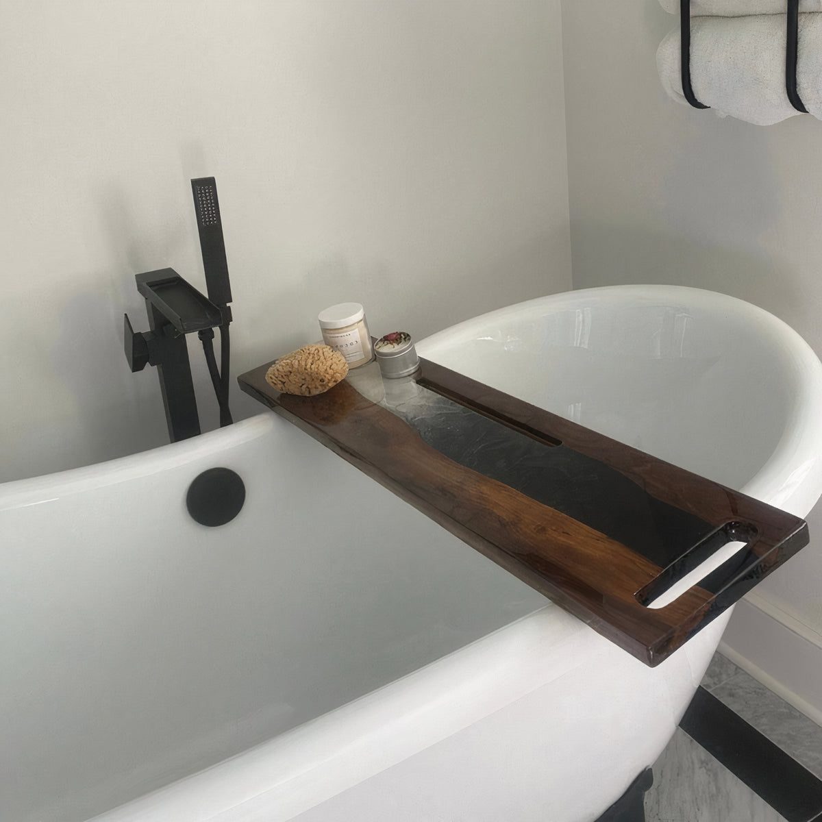 Live Edge Walnut Epoxy Resin Tub Caddy