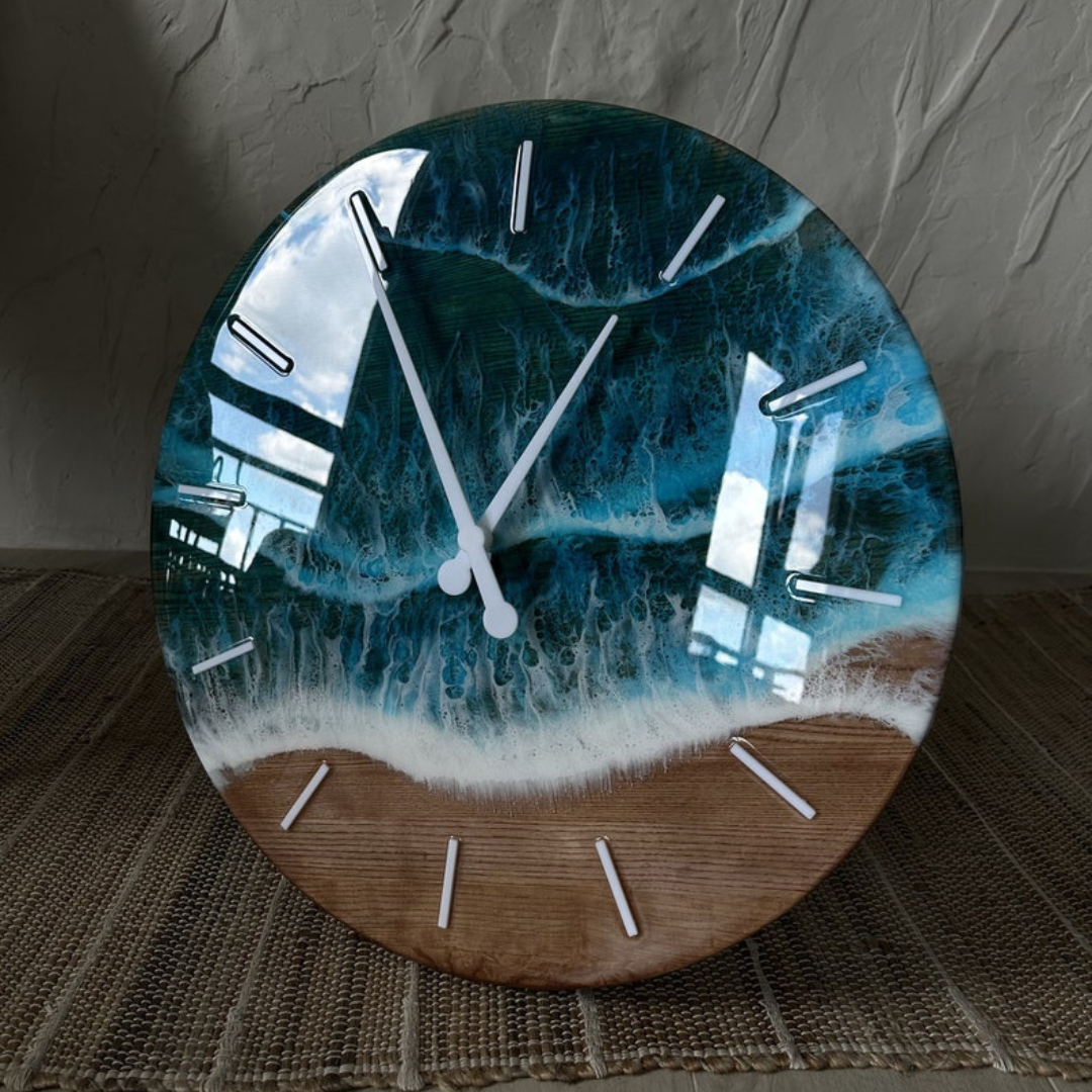 Epoxy Beach Theme Ocean Wall Clock