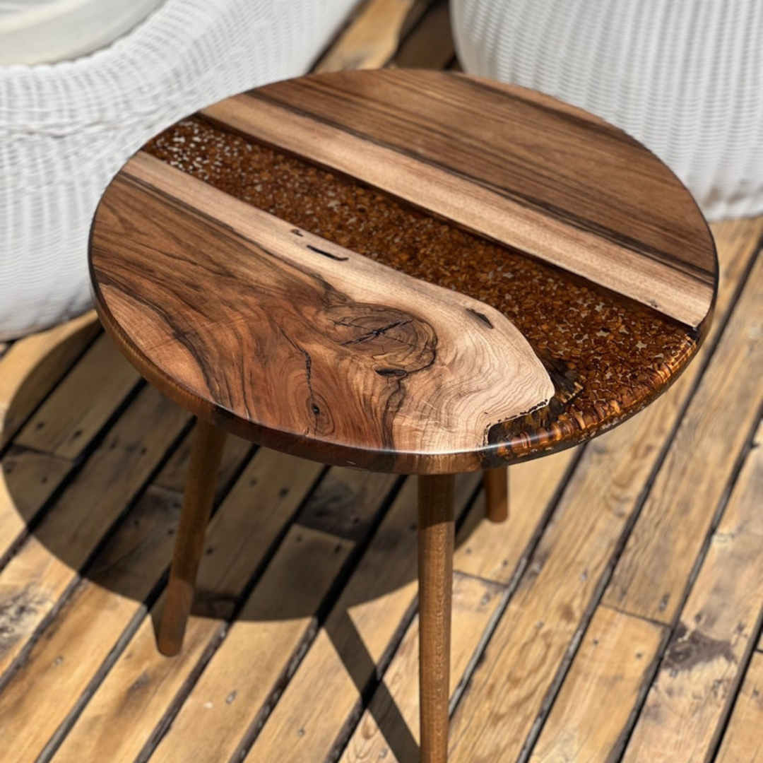 Handcrafted Live Edge Epoxy Resin Round Side Table