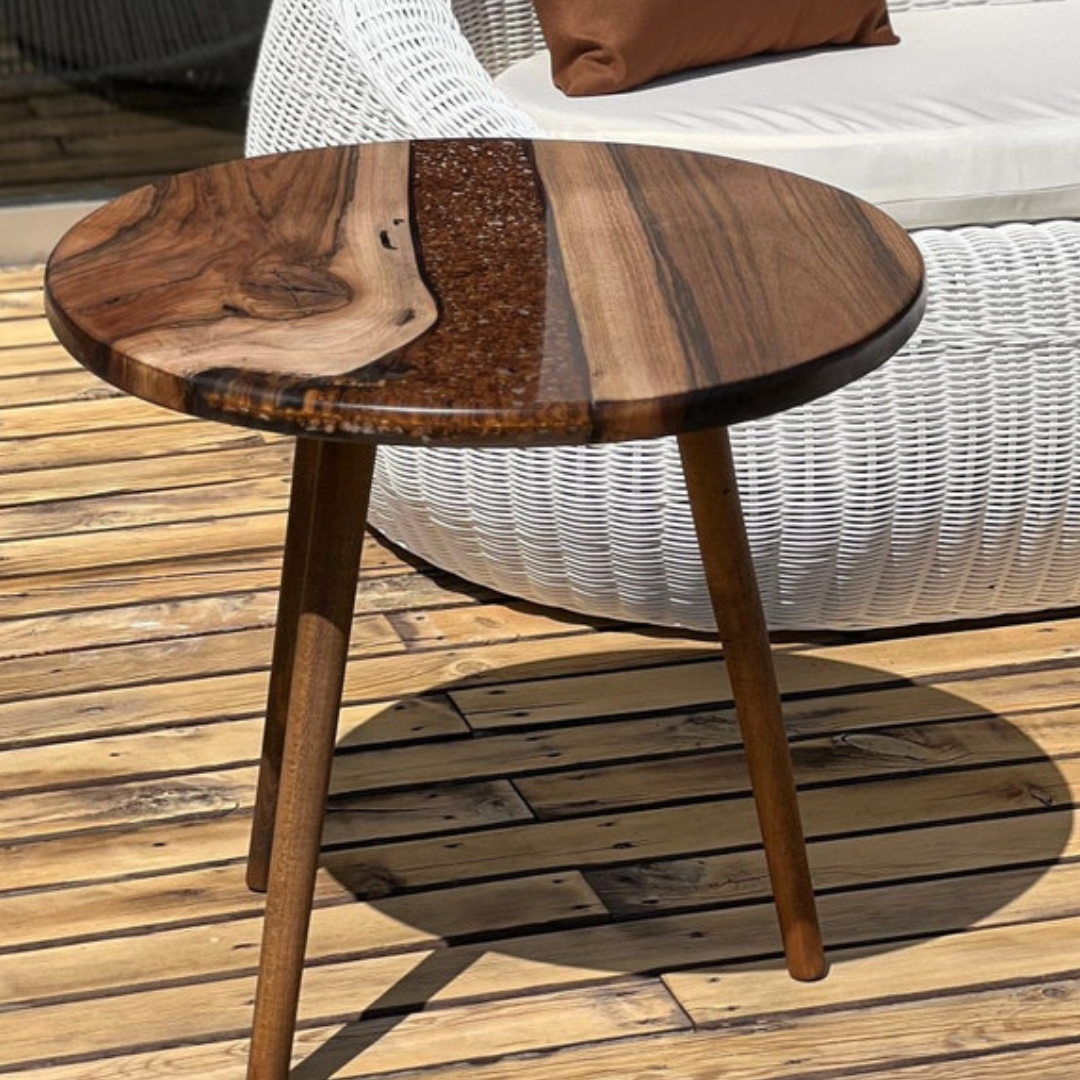 Handcrafted Live Edge Epoxy Resin Round Side Table