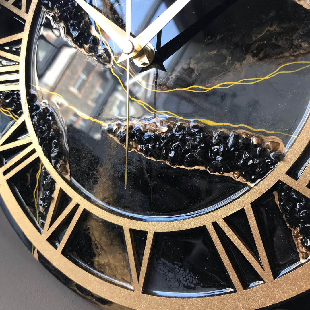 Epoxy Black Geode Art Wall Clock