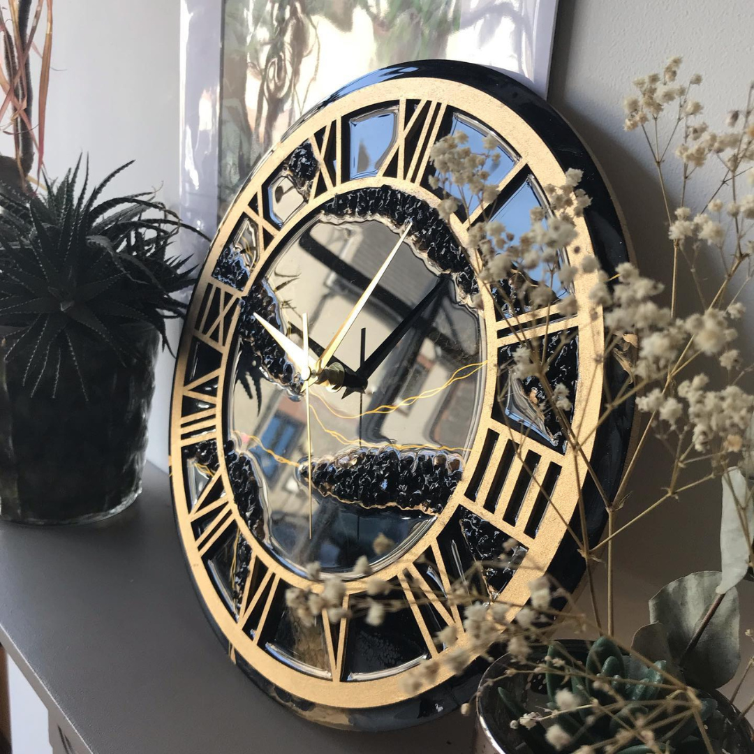 Epoxy Black Geode Art Wall Clock