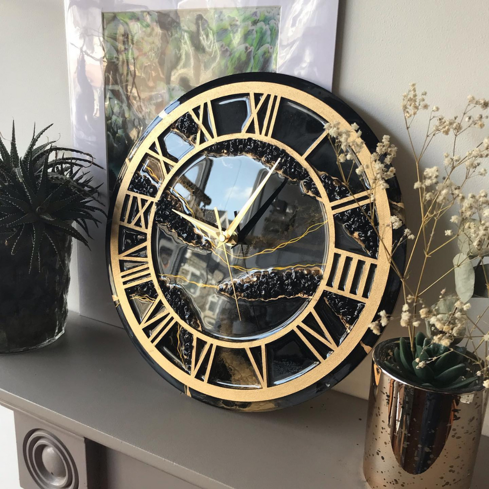 Epoxy Black Geode Art Wall Clock