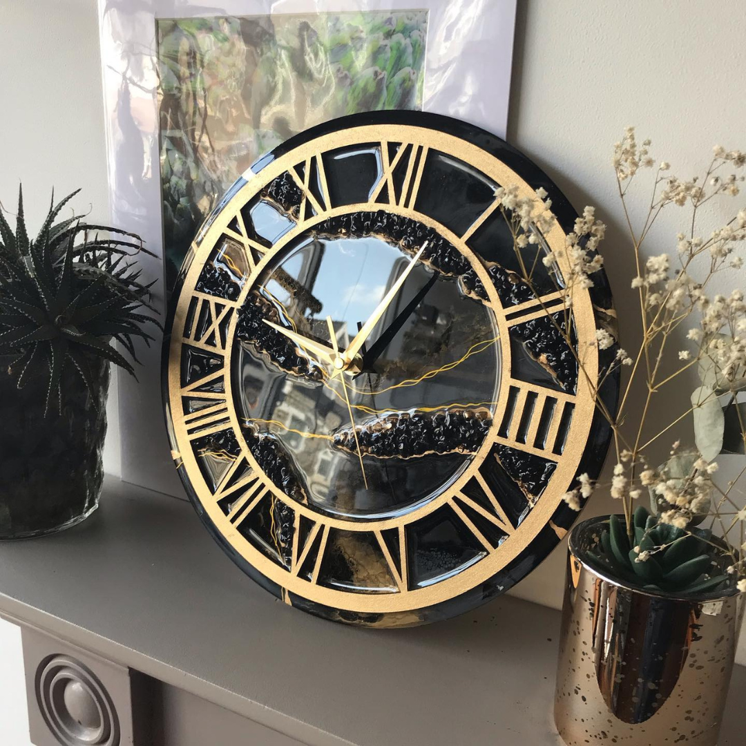 Epoxy Black Geode Art Wall Clock