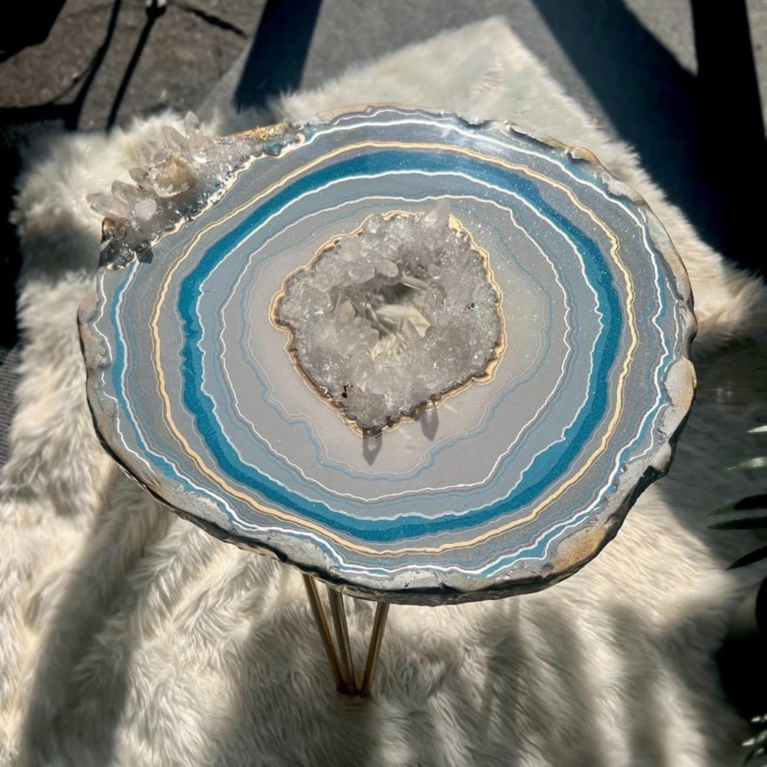 Quartz Crystal Geode Agate Resin Epoxy Side Accent Side Table