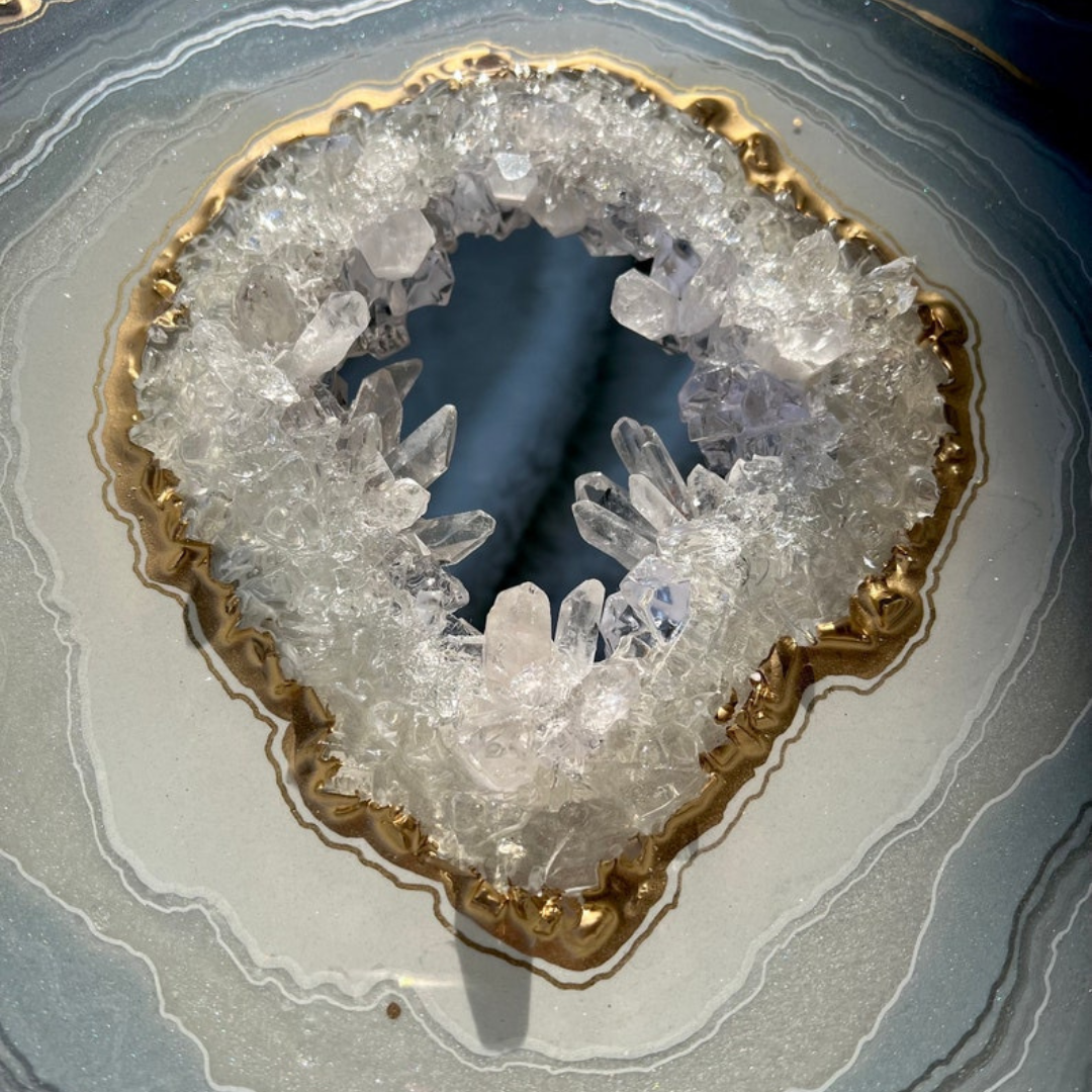 Quartz Crystal Geode Agate Resin Epoxy Side Accent Side Table