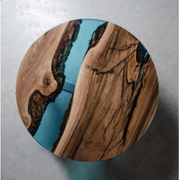 Handcrafted Aqua Resin Round Coffee Table thumbnail