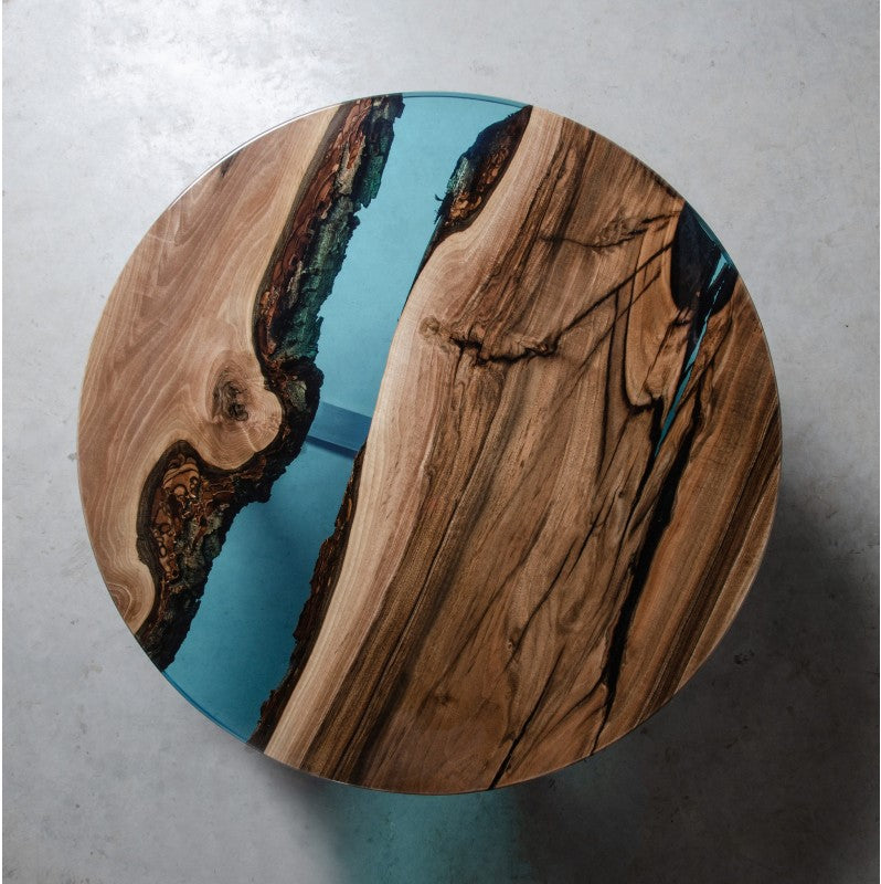 Handcrafted Aqua Resin Round Coffee Table