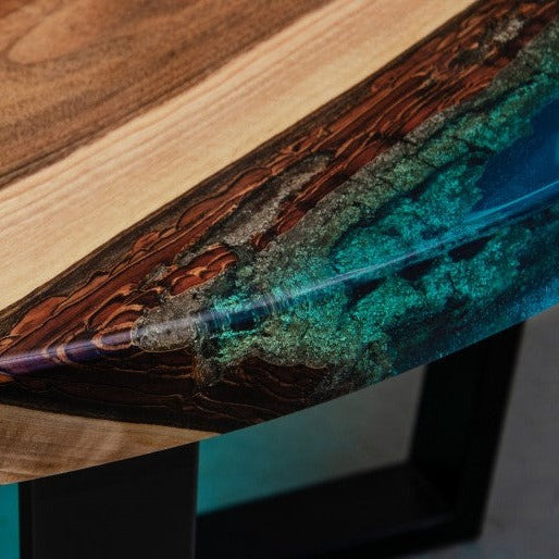 Handcrafted Aqua Resin Round Coffee Table
