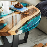 Handcrafted Aqua Resin Round Coffee Table thumbnail