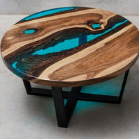 Handcrafted Aqua Resin Round Coffee Table thumbnail
