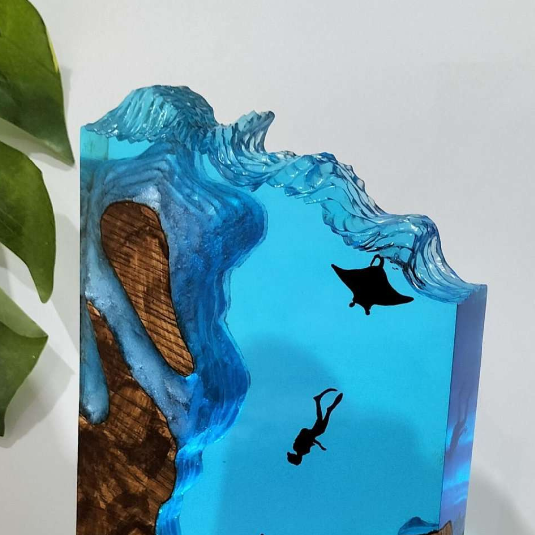 Epoxy and Wood Manta Ray Lamp