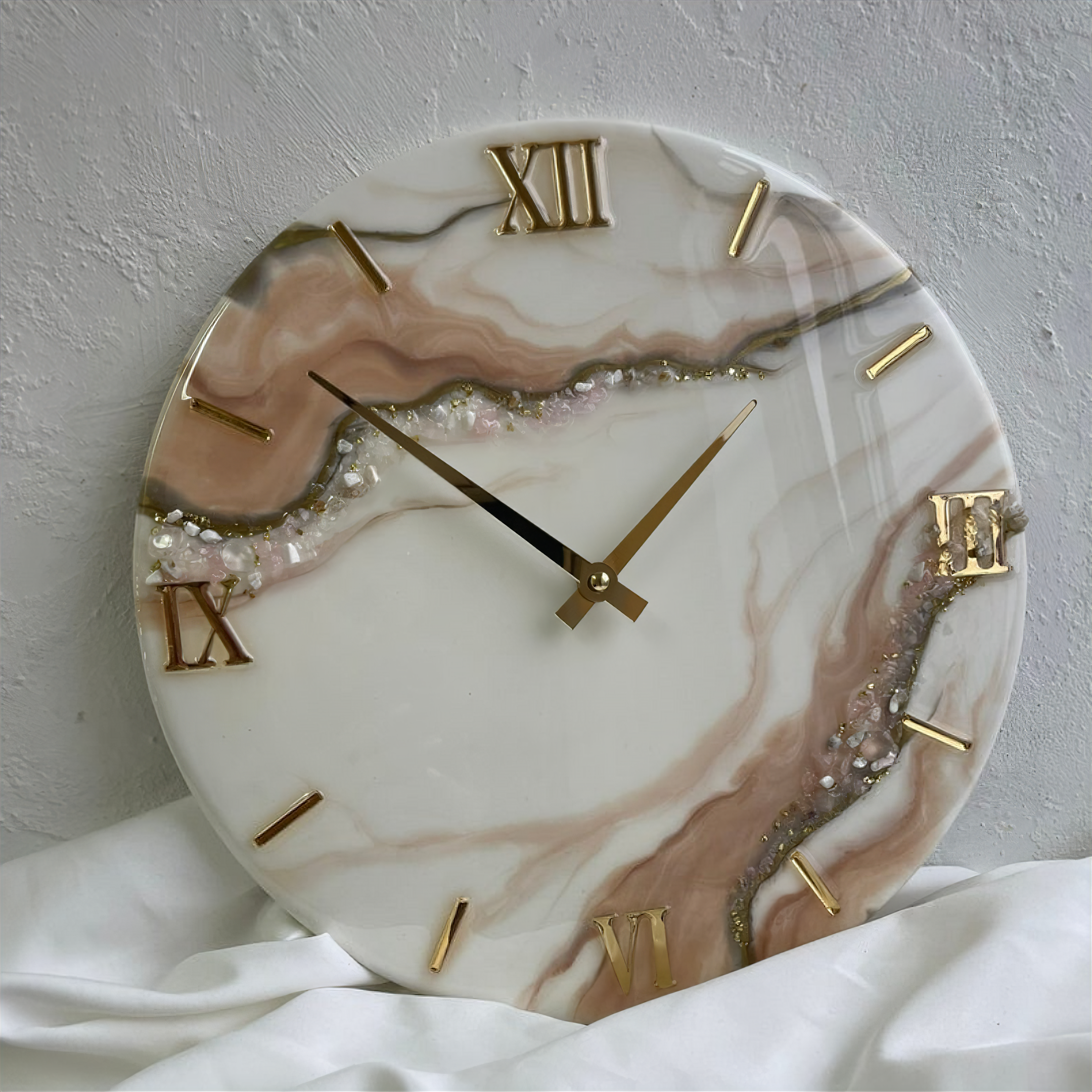 White Beige With Natural Stones Classic Clock