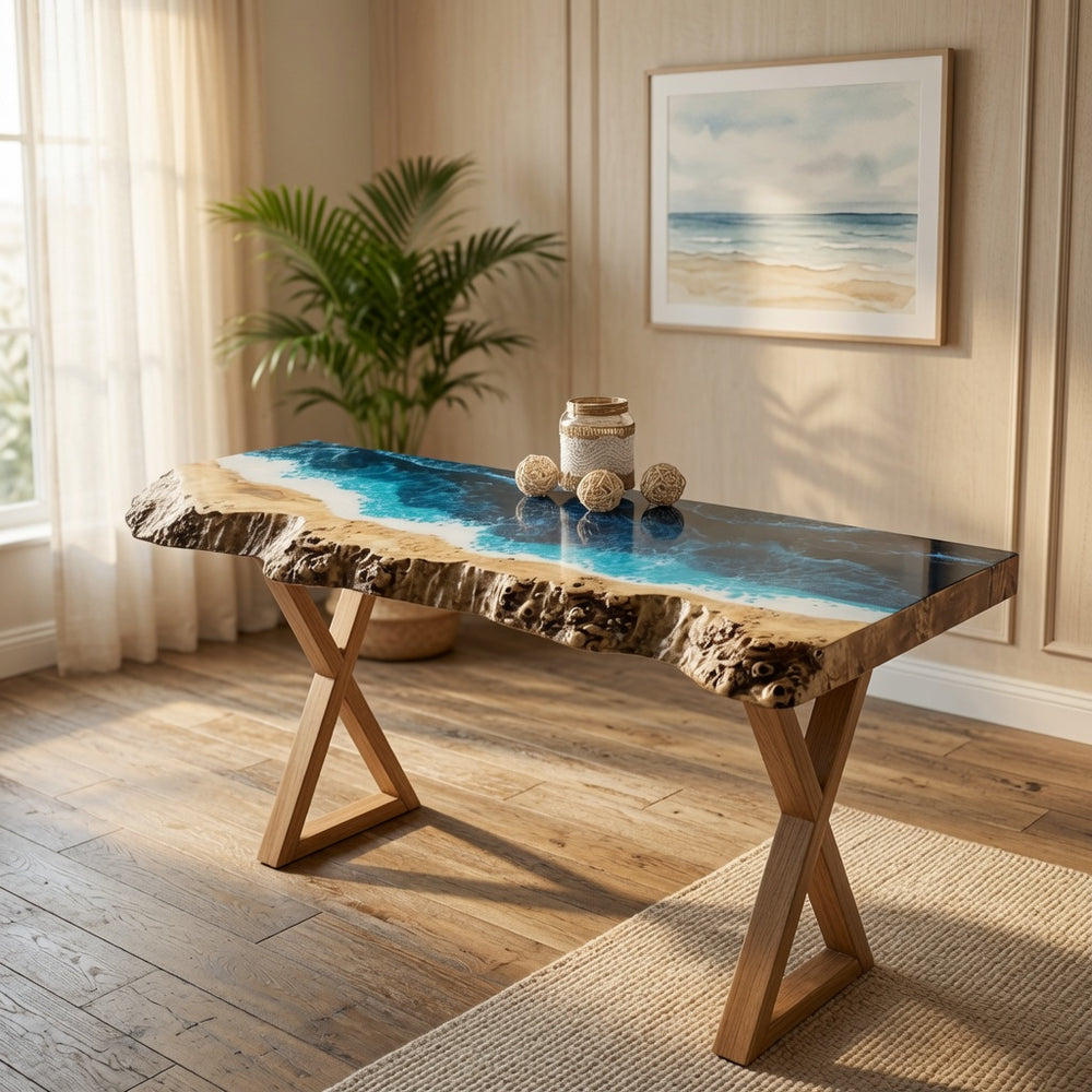 Natural Edge Epoxy Console Table