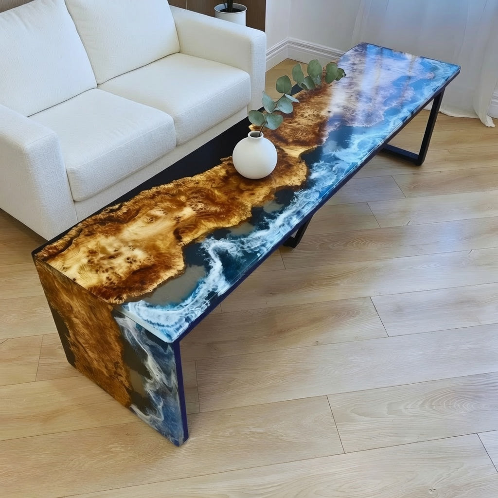 Resin Waterfall Long Table with Matel legs