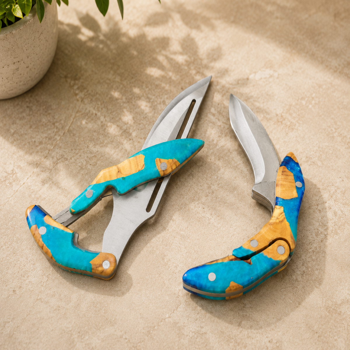 Exquisite Handcrafted Epoxy & Olive Wood Knife Handle