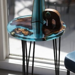 Modern Style Epoxy And Wood Side Table