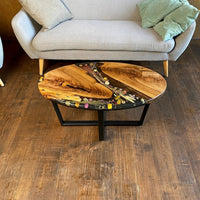 Epoxy Resin and Wood Oval Table With Dried Flower thumbnail