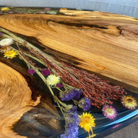Epoxy Resin and Wood Oval Table With Dried Flower thumbnail