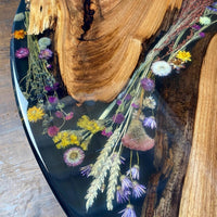 Epoxy Resin and Wood Oval Table With Dried Flower thumbnail