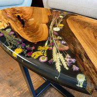 Epoxy Resin and Wood Oval Table With Dried Flower thumbnail