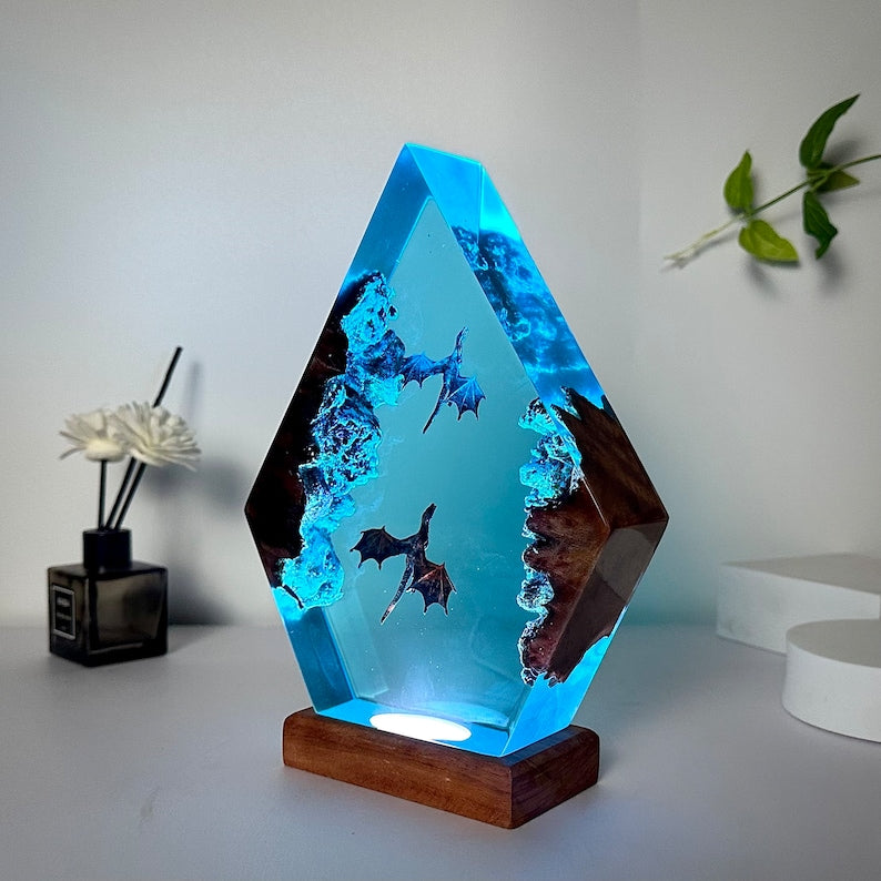 Wood and Epoxy Dragon Lamp