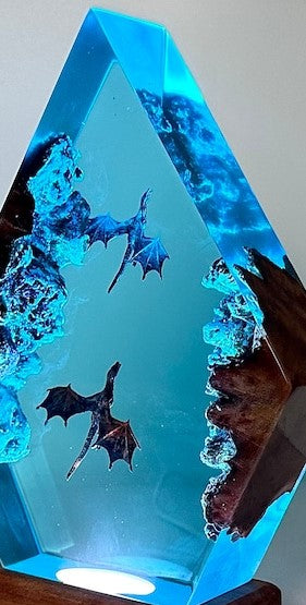 Wood and Epoxy Dragon Lamp