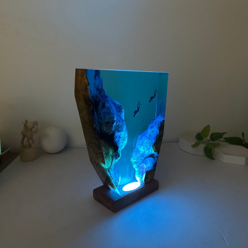 Epoxy and Wood Couple Diver Lamp